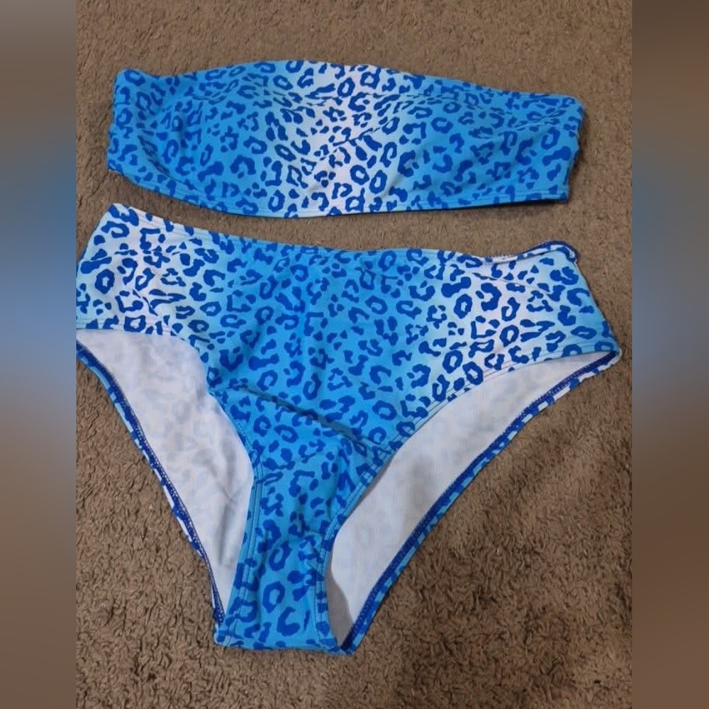 Blue Leopard Print Bikini Set